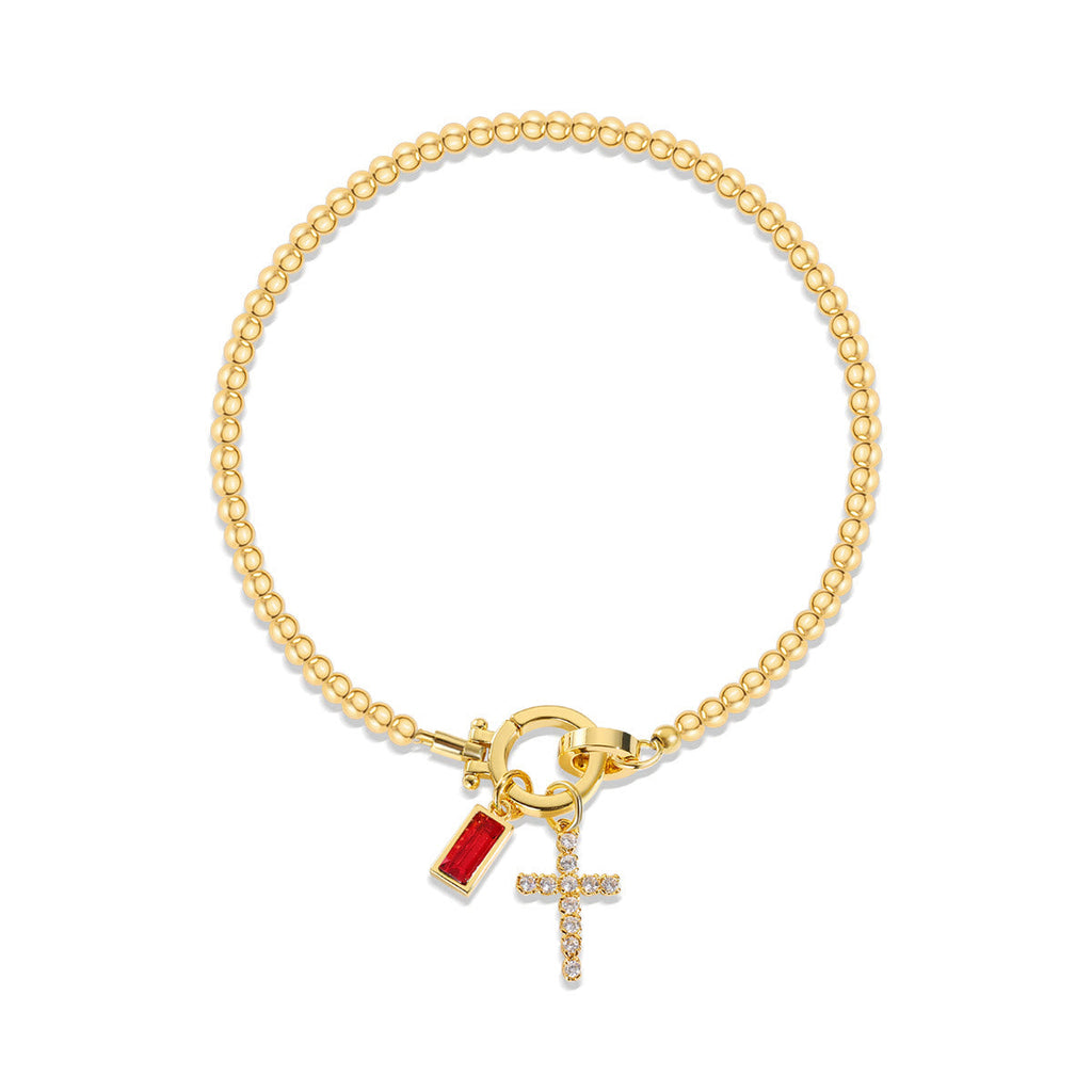 Pulsera de Cruz con 12 Piedras del Mes: Identidad de Fe y Devoción Eterna