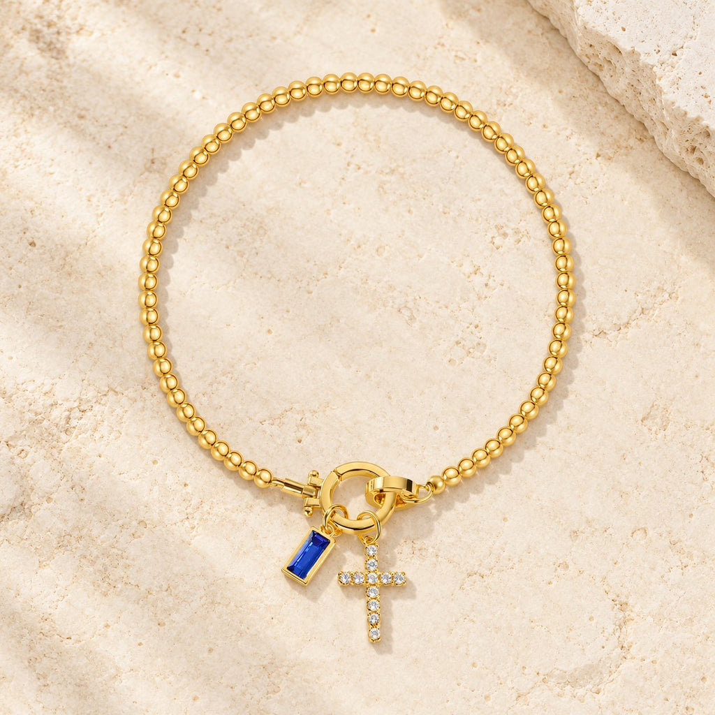 12 Birthstone Cross Bracelet