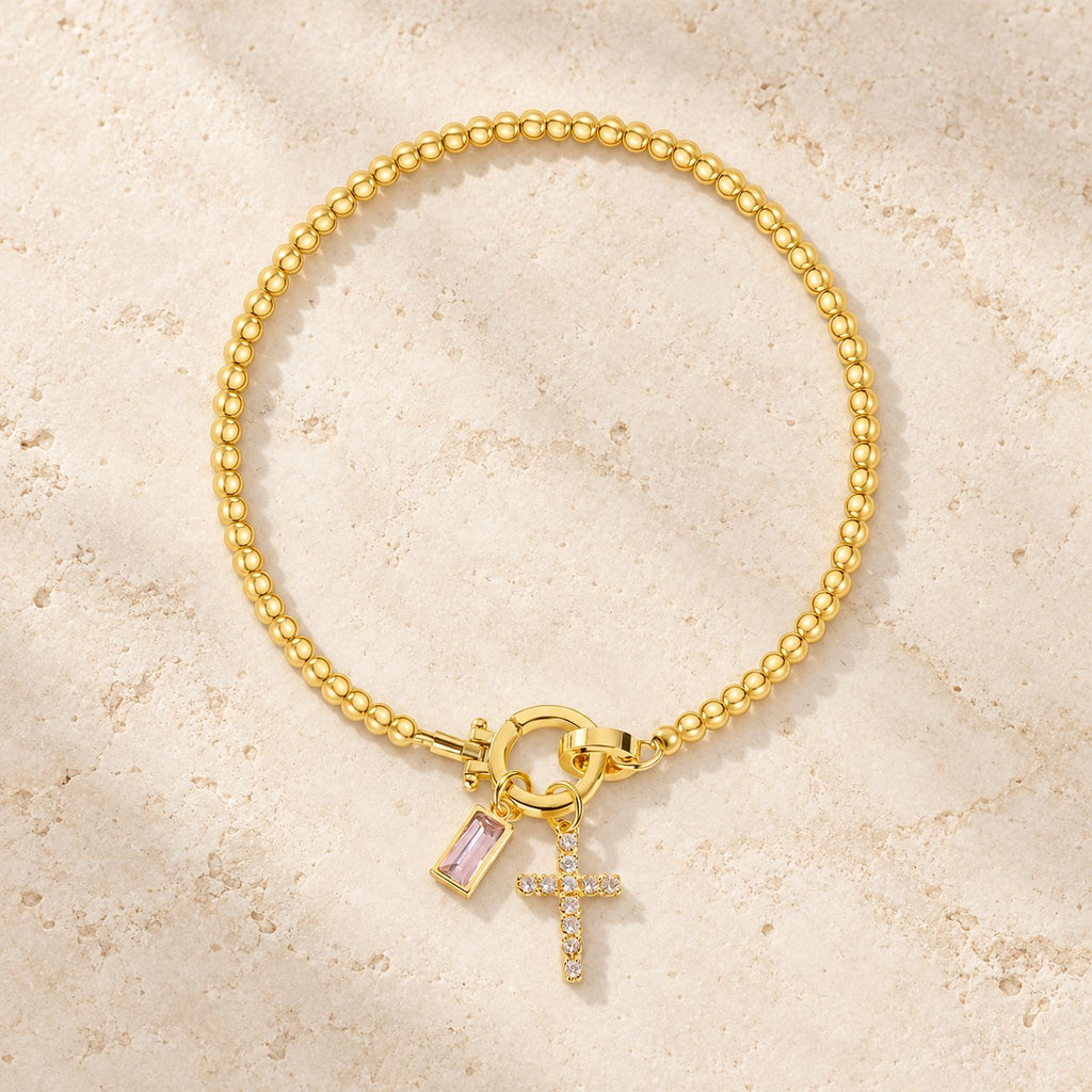 12 Birthstone Cross Bracelet