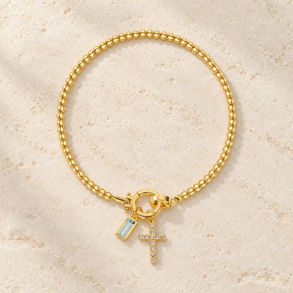 12 Birthstone Cross Bracelet
