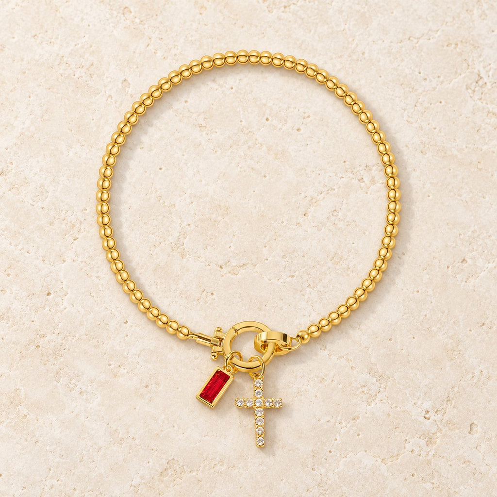 12 Birthstone Cross Bracelet