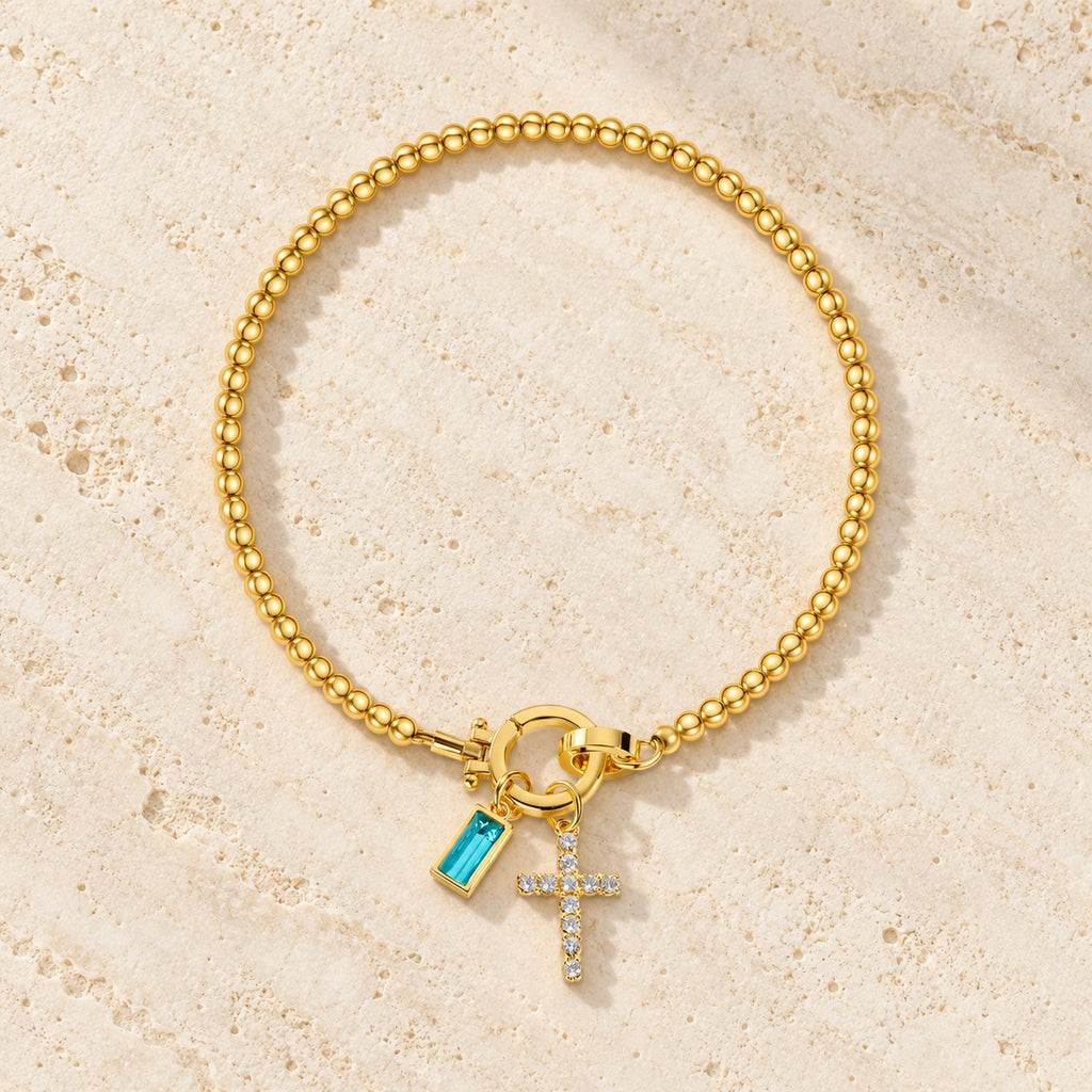 12 Birthstone Cross Bracelet