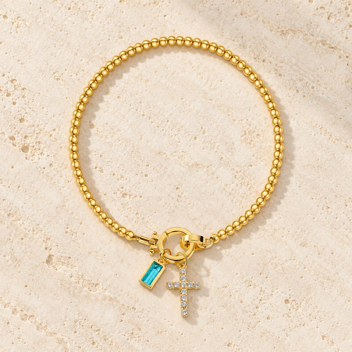 12 Birthstone Cross Bracelet