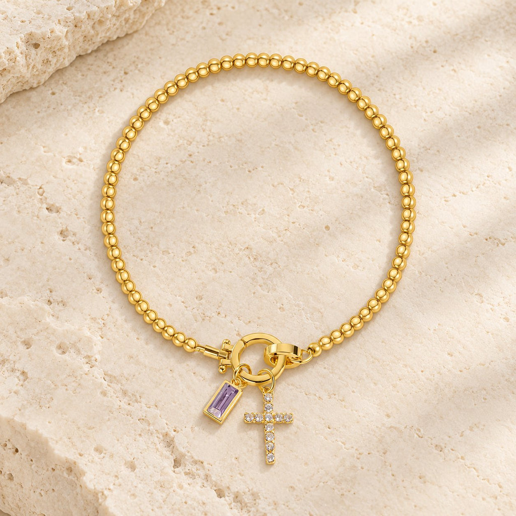 12 Birthstone Cross Bracelet