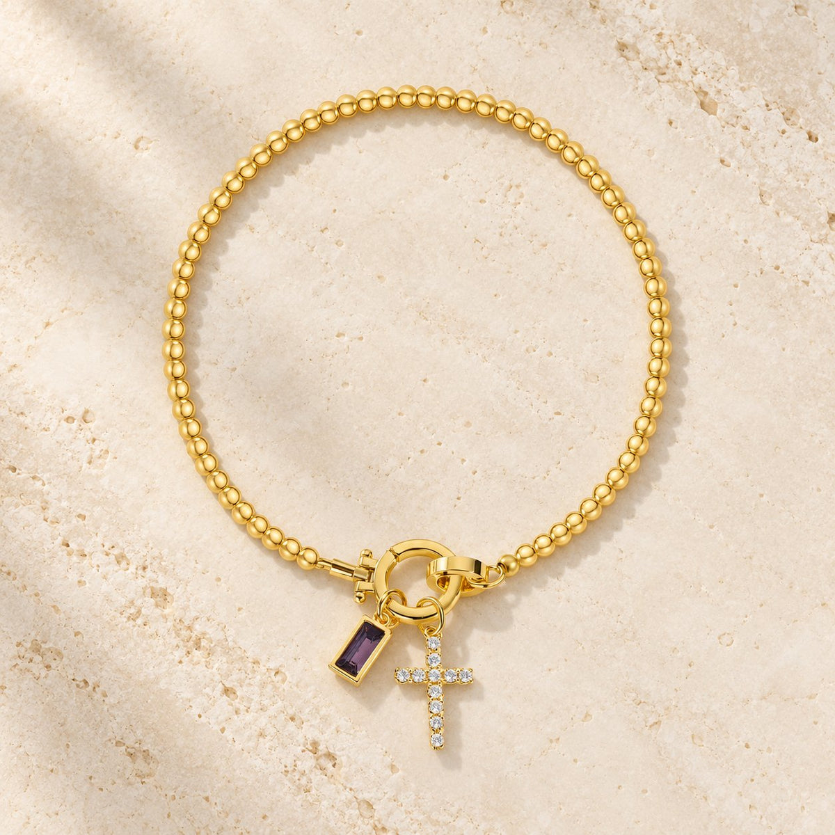 12 Birthstone Cross Bracelet