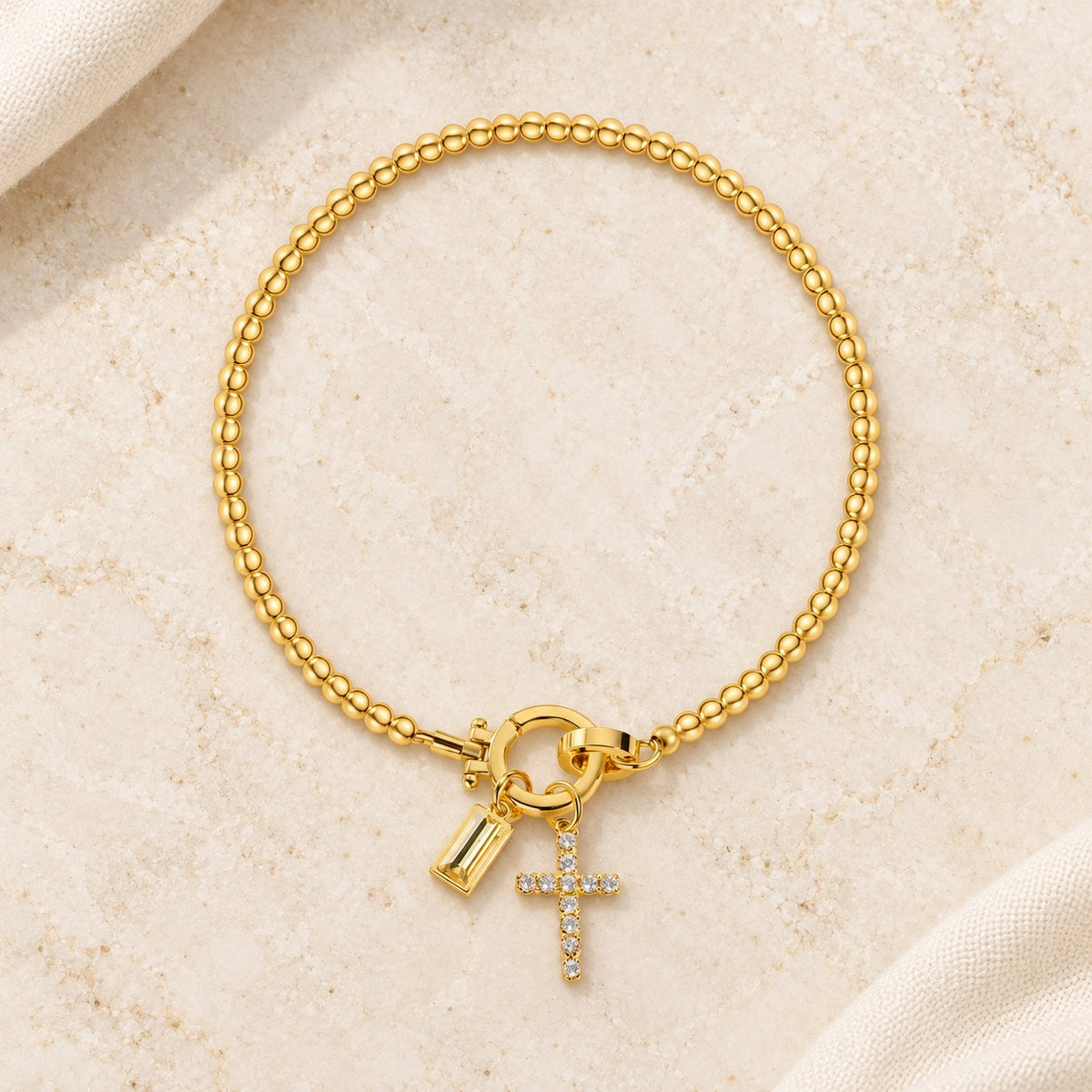 12 Birthstone Cross Bracelet