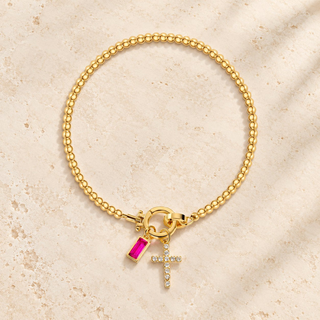 12 Birthstone Cross Bracelet