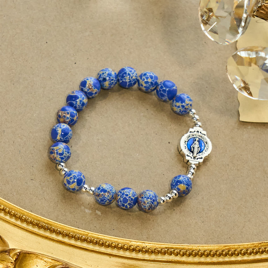 Pulsera Mariana de Piedra Imperial Azul: Señal de Oración y Paz