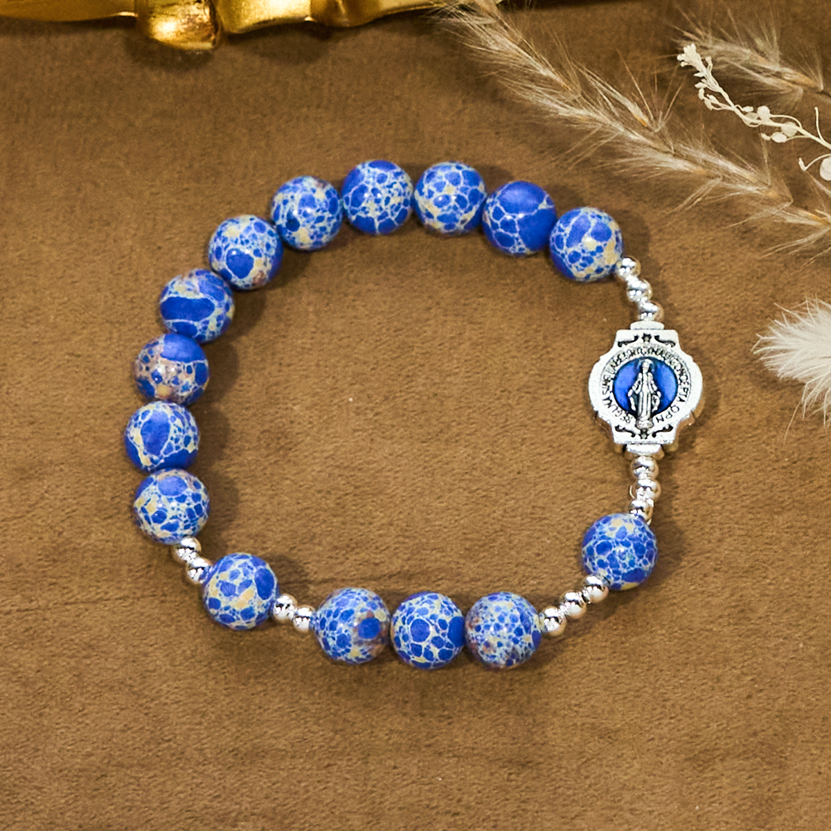 Pulsera Mariana de Piedra Imperial Azul: Señal de Oración y Paz