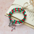 Pulsera Rosario de Alambre con Memoria Roja y Verde con Pez de JESÚS y Crucifijo