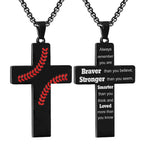 Collar de Cruz con Costura de Béisbol: Devoción Atlética y Frase Inspiradora