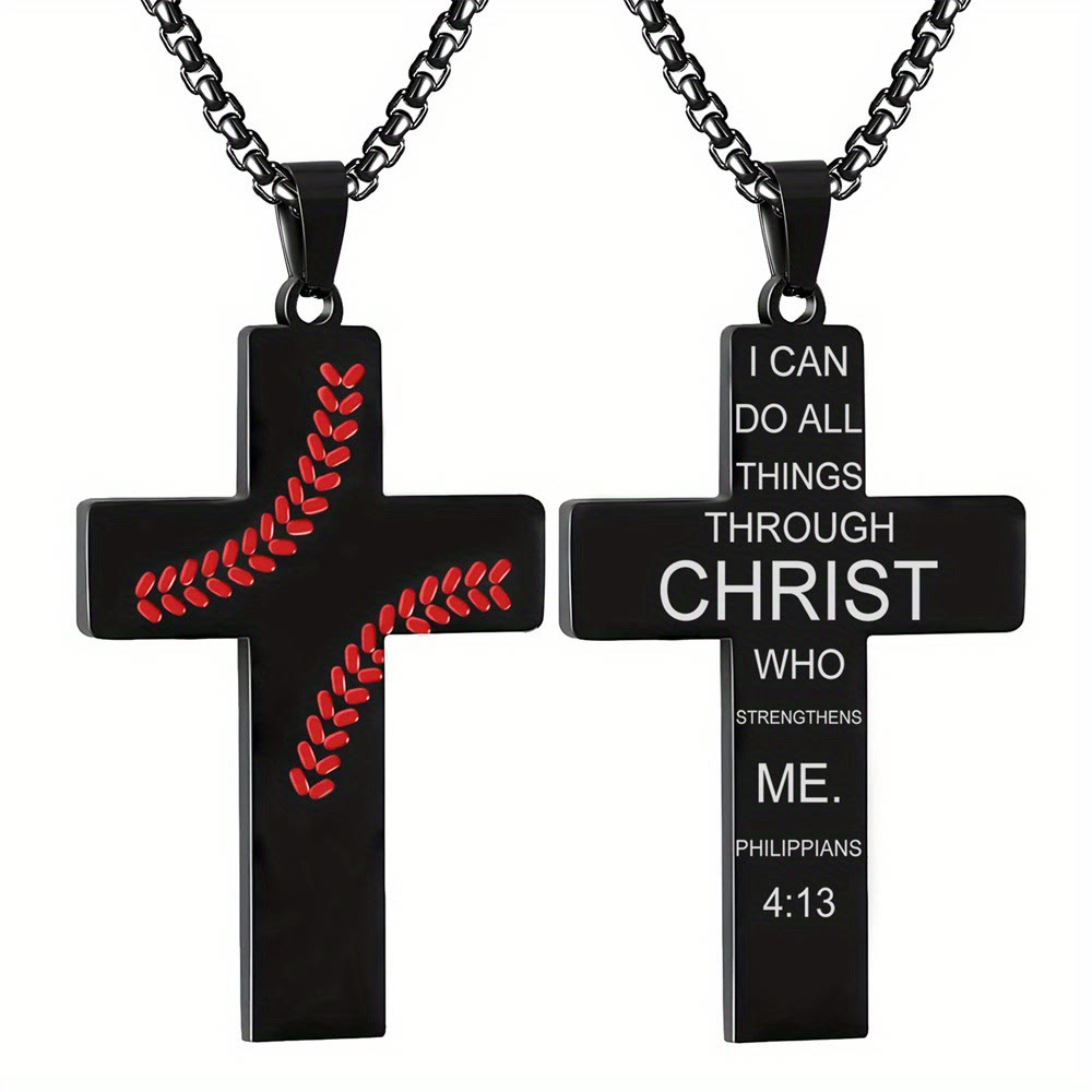 Collar de Cruz con Costura de Béisbol: Devoción Atlética y Frase Inspiradora