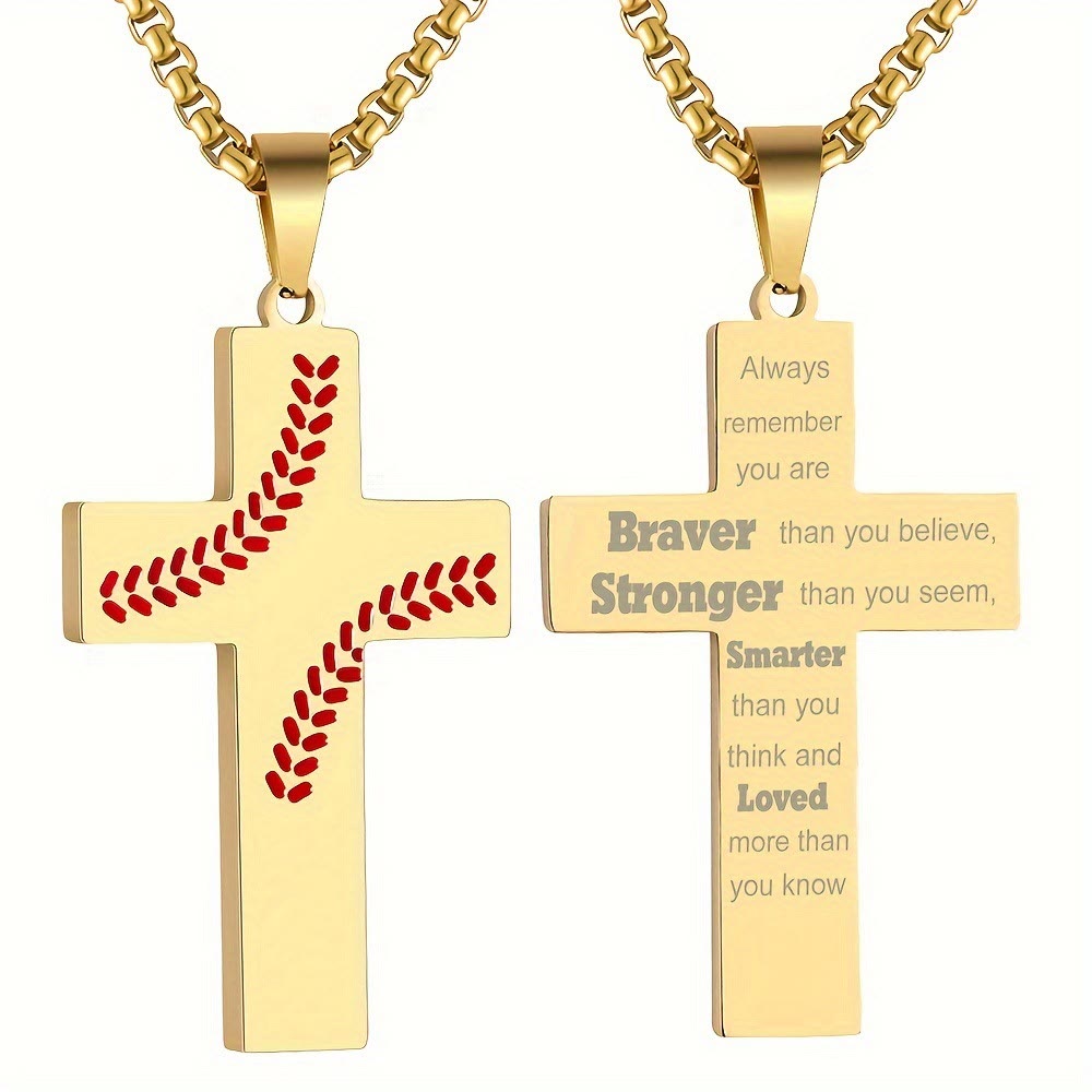 Collar de Cruz con Costura de Béisbol: Devoción Atlética y Frase Inspiradora