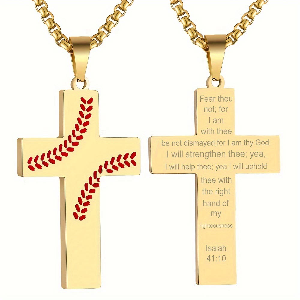 Collar de Cruz con Costura de Béisbol: Devoción Atlética y Frase Inspiradora
