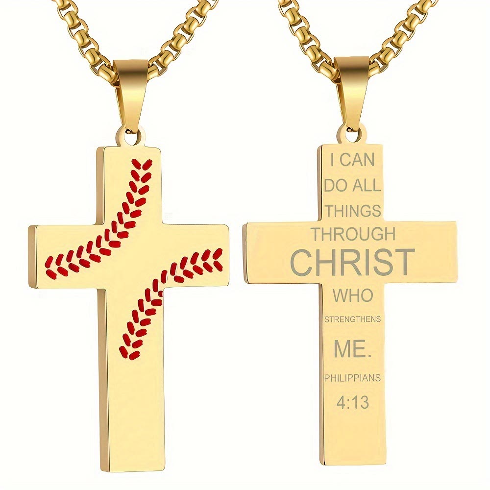 Collar de Cruz con Costura de Béisbol: Devoción Atlética y Frase Inspiradora