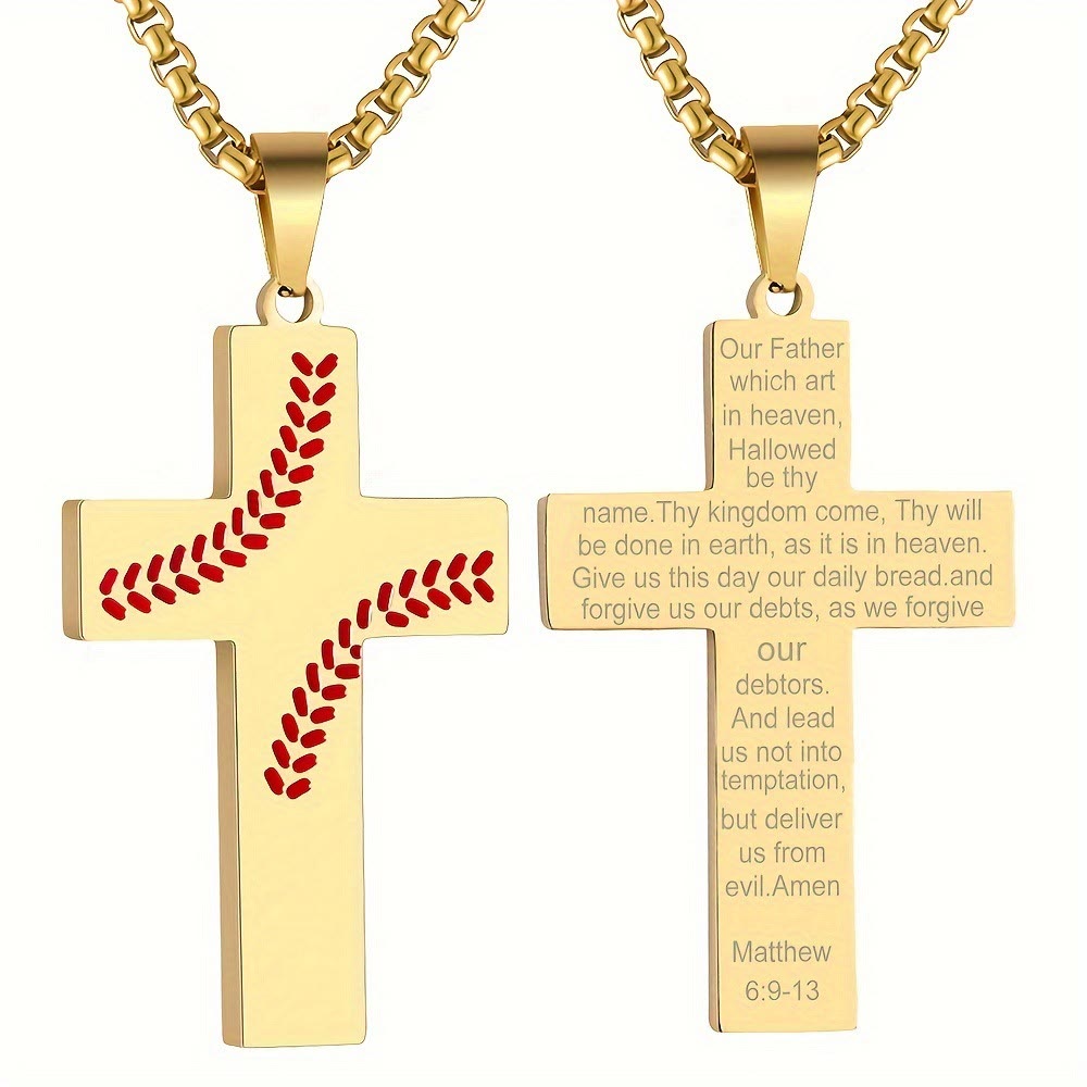 Collar de Cruz con Costura de Béisbol: Devoción Atlética y Frase Inspiradora