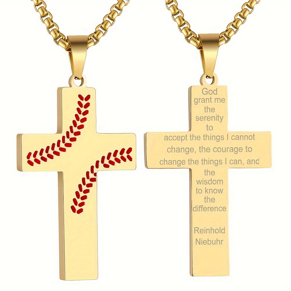 Collar de Cruz con Costura de Béisbol: Devoción Atlética y Frase Inspiradora