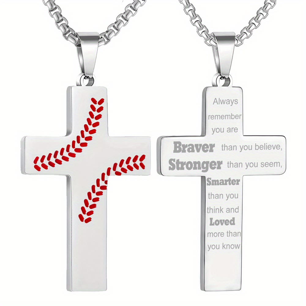 Collar de Cruz con Costura de Béisbol: Devoción Atlética y Frase Inspiradora