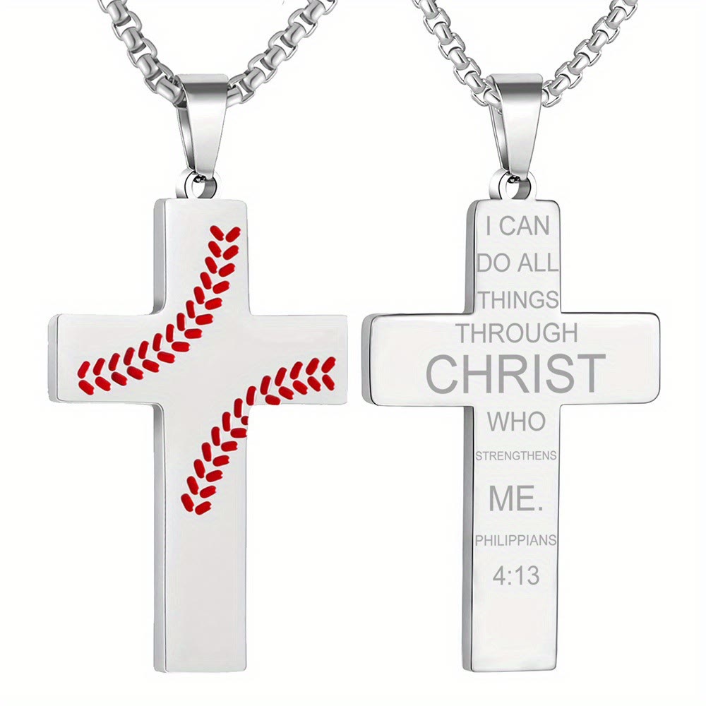 Collar de Cruz con Costura de Béisbol: Devoción Atlética y Frase Inspiradora