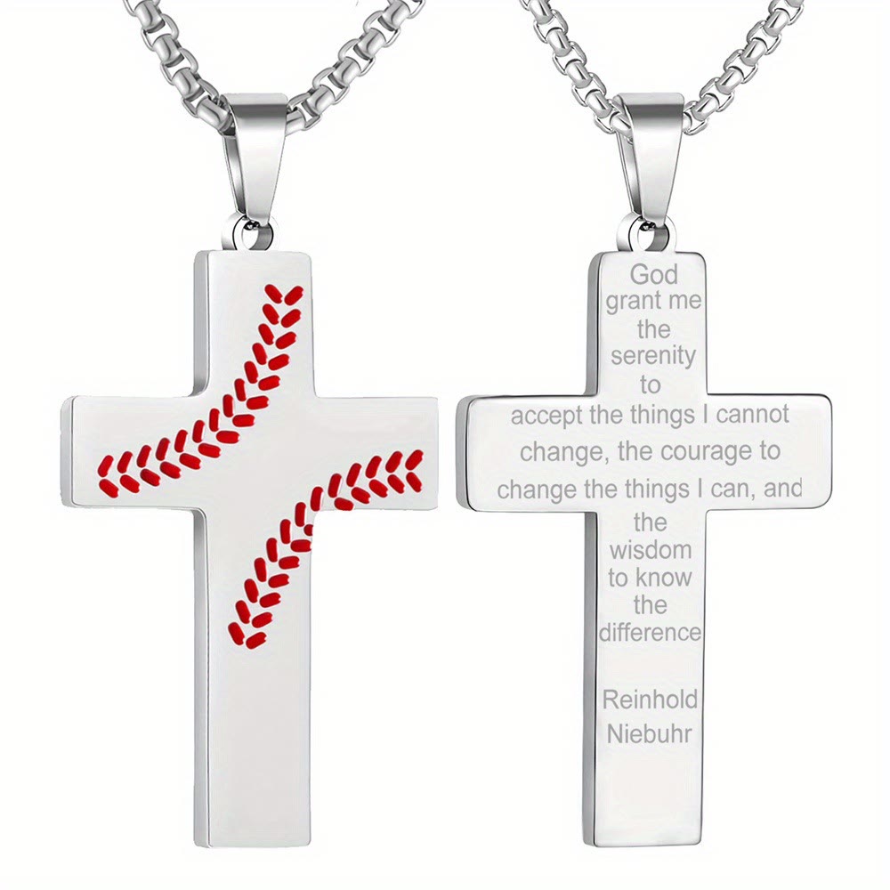 Collar de Cruz con Costura de Béisbol: Devoción Atlética y Frase Inspiradora