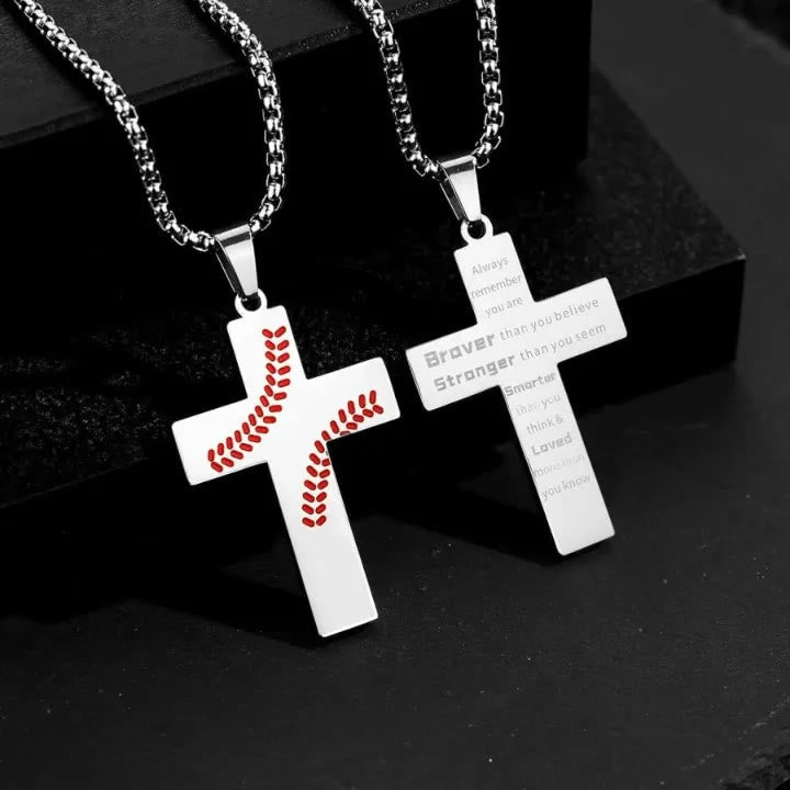 Collar de Cruz con Costura de Béisbol: Devoción Atlética y Frase Inspiradora