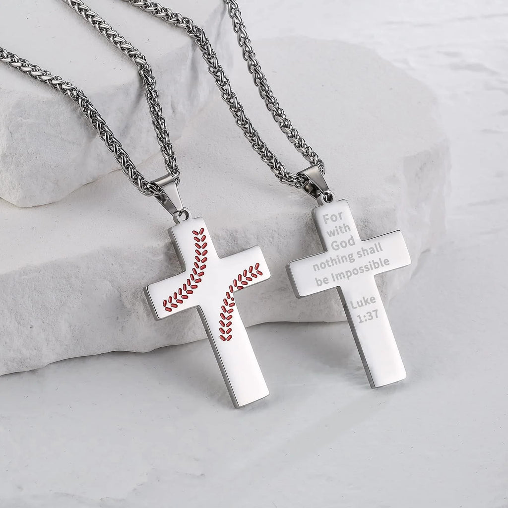 Collar de Cruz con Costura de Béisbol: Devoción Atlética y Frase Inspiradora