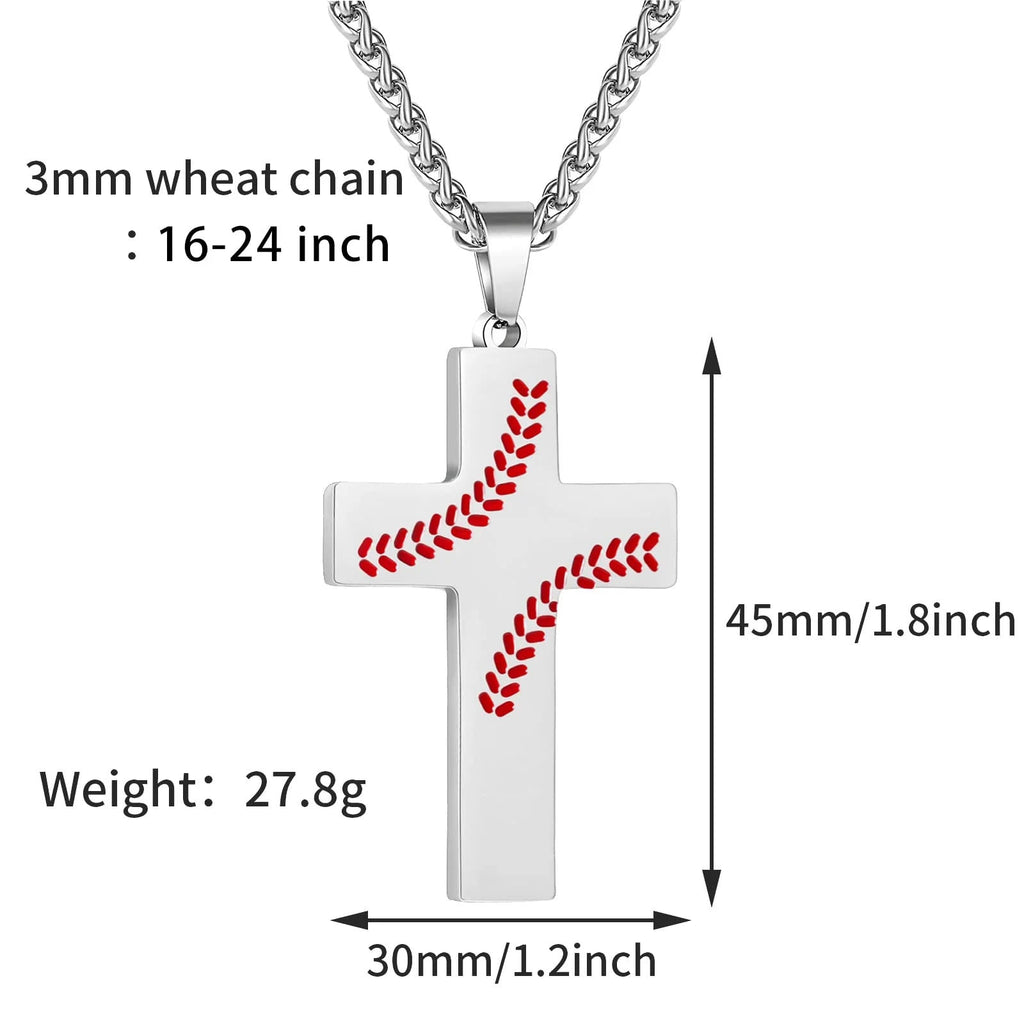Collar de Cruz con Costura de Béisbol: Devoción Atlética y Frase Inspiradora
