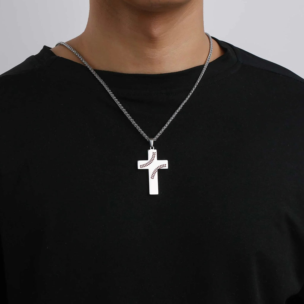 Collar de Cruz con Costura de Béisbol: Devoción Atlética y Frase Inspiradora