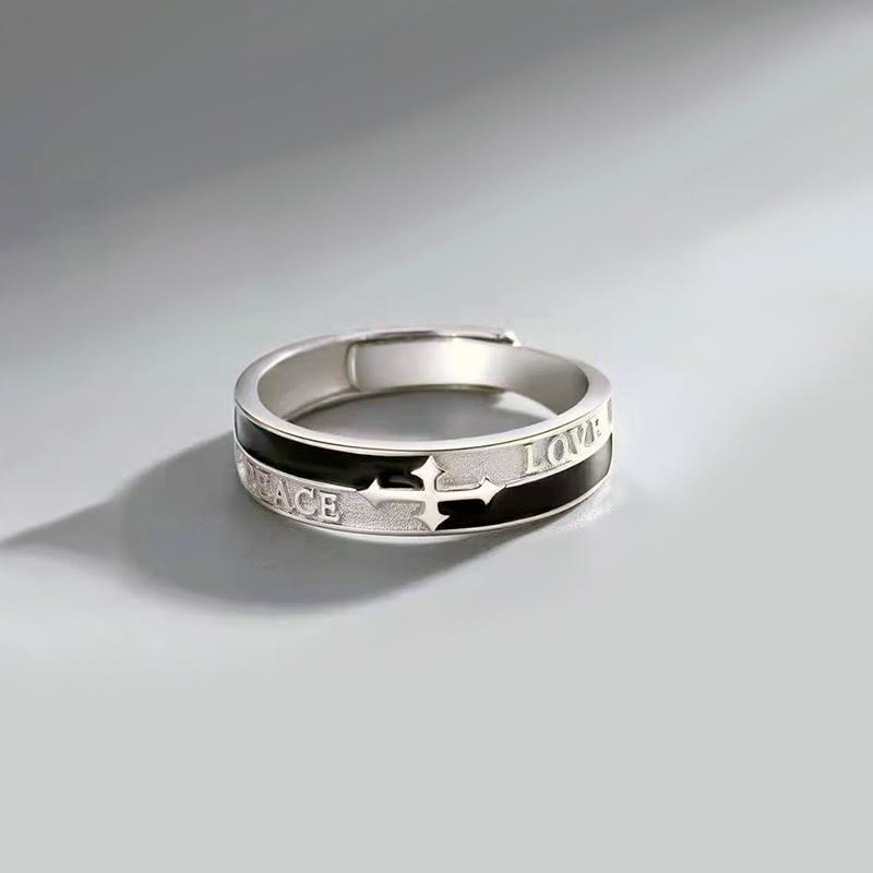 Anillo de Fe con Cruz: Paz, Amor y Devoción Eterna