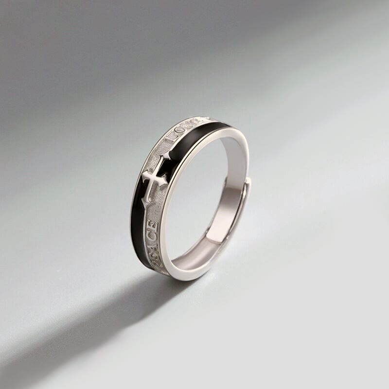 Anillo de Fe con Cruz: Paz, Amor y Devoción Eterna