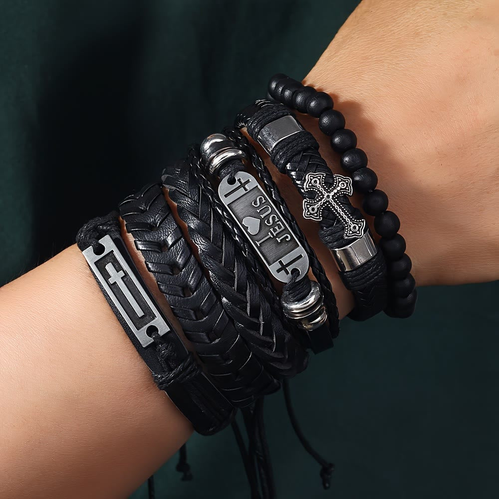 Set de 6 Pulseras de Cuero de Fe: Devoción y Estilo