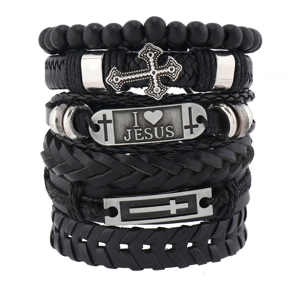 Set de 6 Pulseras de Cuero de Fe: Devoción y Estilo