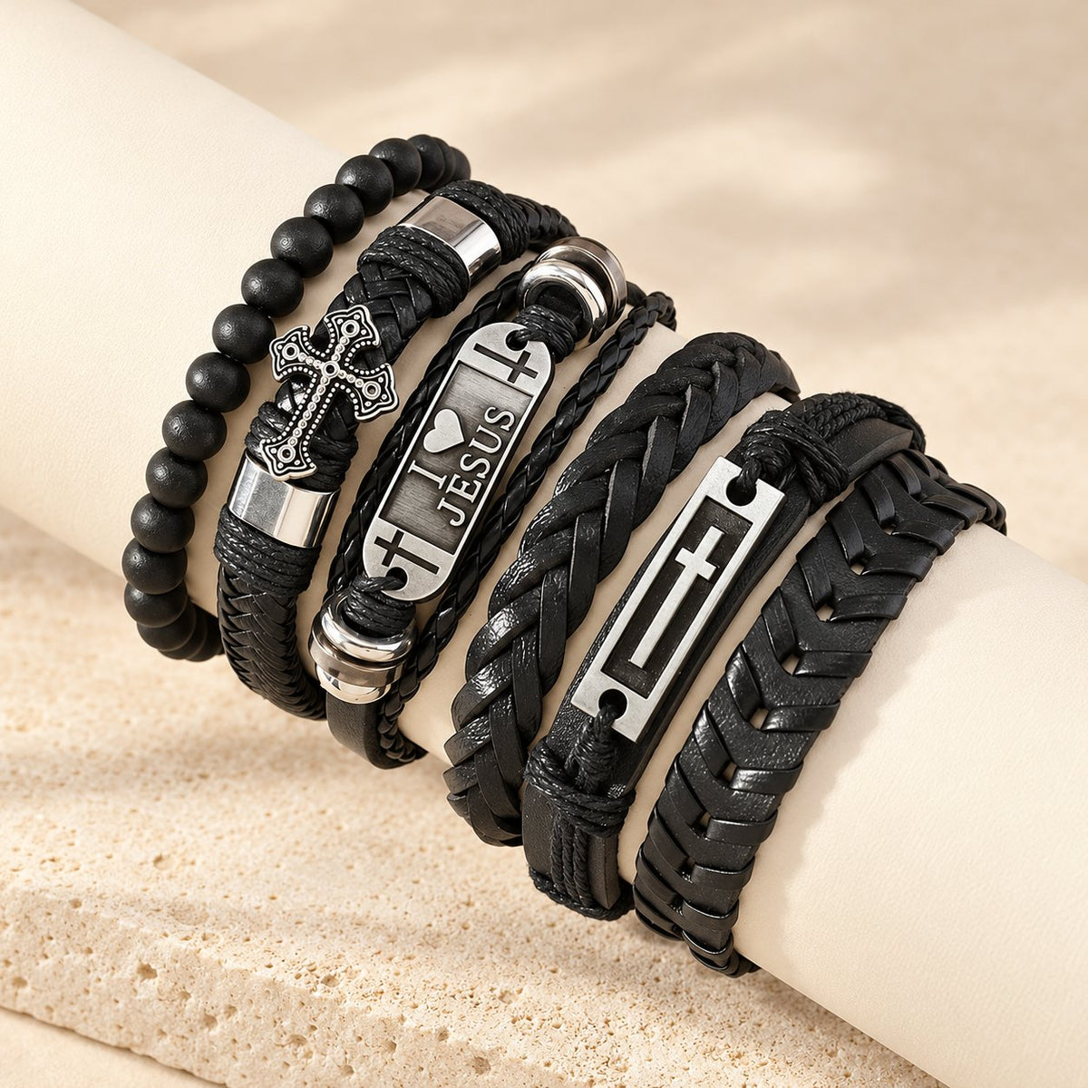 Faith-Driven Leather Bracelet Set of 6
