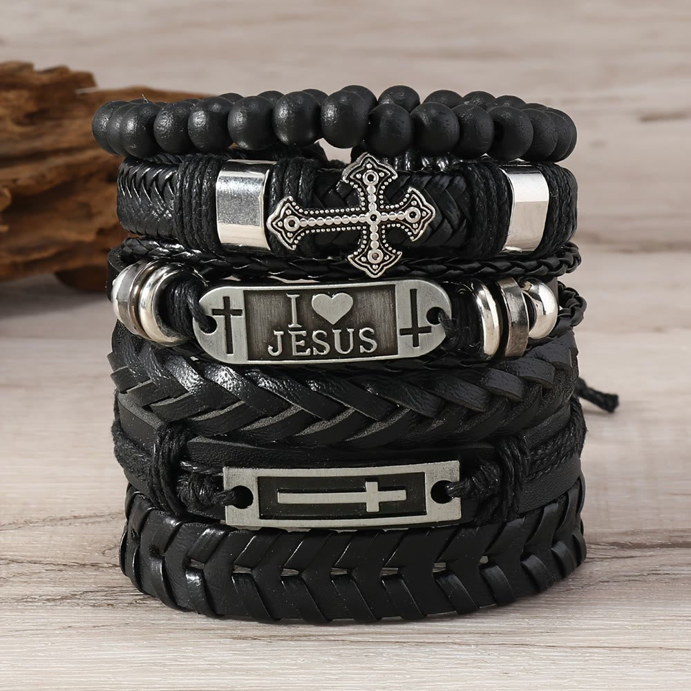 Set de 6 Pulseras de Cuero de Fe: Devoción y Estilo