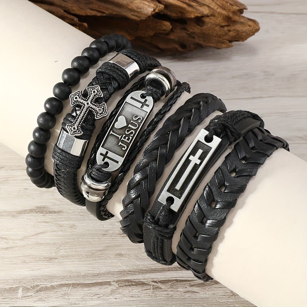 Set de 6 Pulseras de Cuero de Fe: Devoción y Estilo