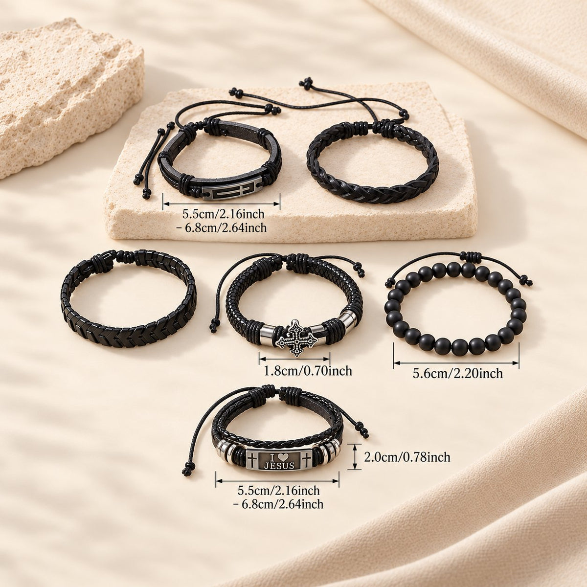 Faith-Driven Leather Bracelet Set of 6