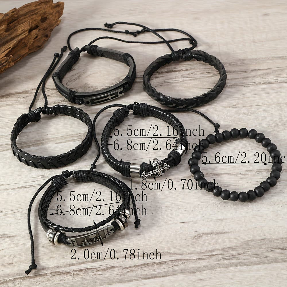 Set de 6 Pulseras de Cuero de Fe: Devoción y Estilo