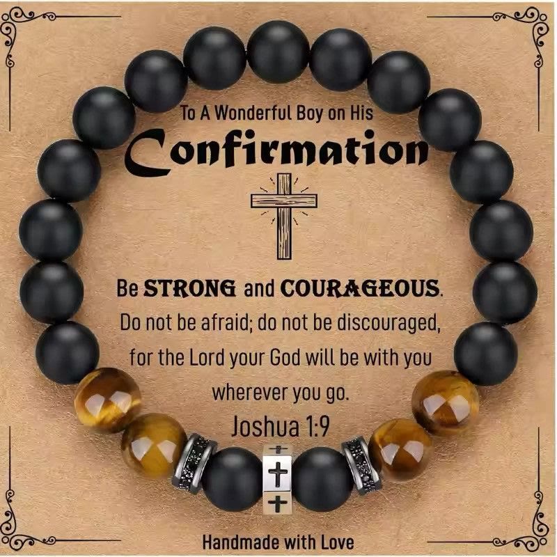 Pulsera de Cruz con Ojo de Tigre, Ónix Negro y Circonita en Acero Inoxidable