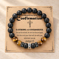 Cross Bracelet with Tiger's Eye, Black Onyx & CZ-Accented Stainless