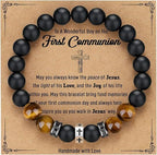 Pulsera de Cruz con Ojo de Tigre, Ónix Negro y Circonita en Acero Inoxidable