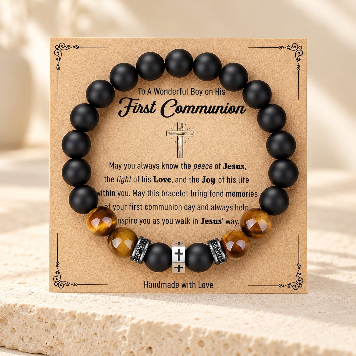 Cross Bracelet with Tiger's Eye, Black Onyx & CZ-Accented Stainless