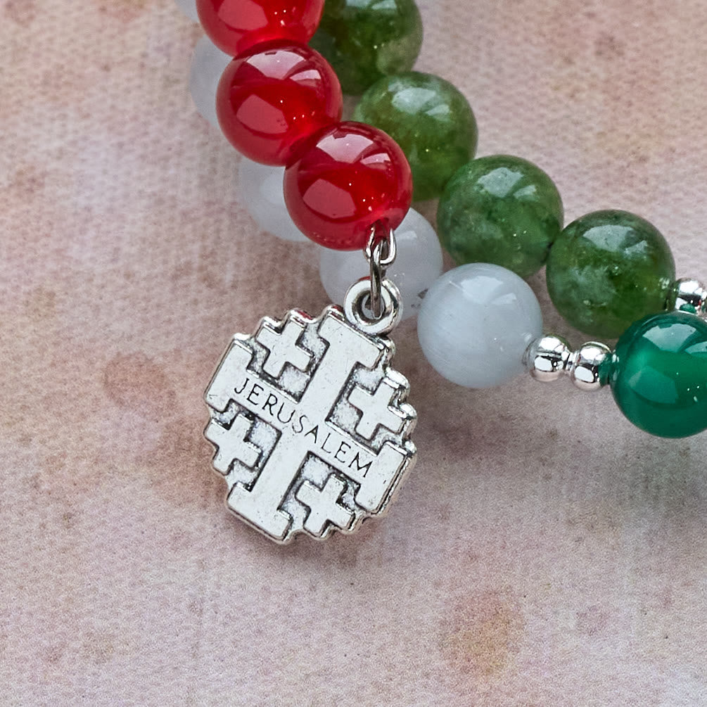 Pulsera Rosario de Ágata Jade de Navidad: Fe y Devoción Festiva