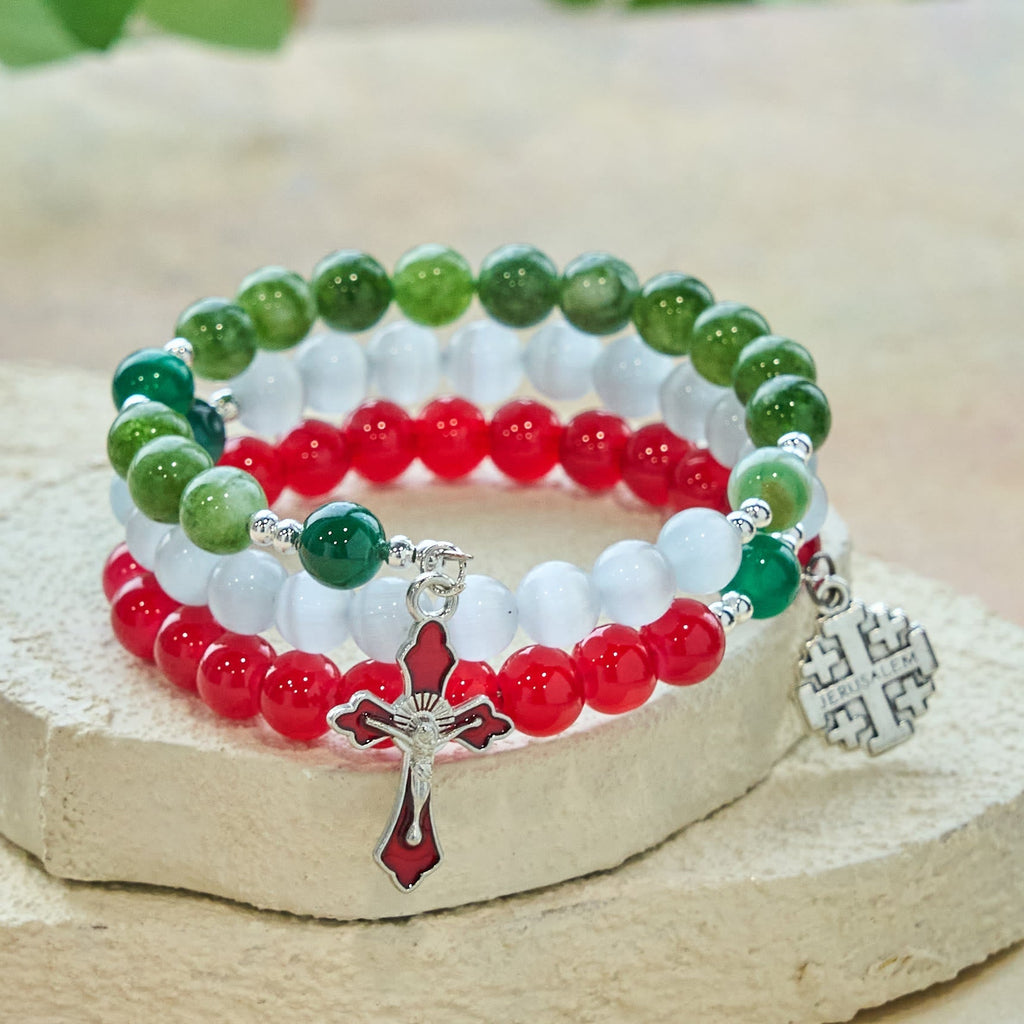Pulsera Rosario de Ágata Jade de Navidad: Fe y Devoción Festiva