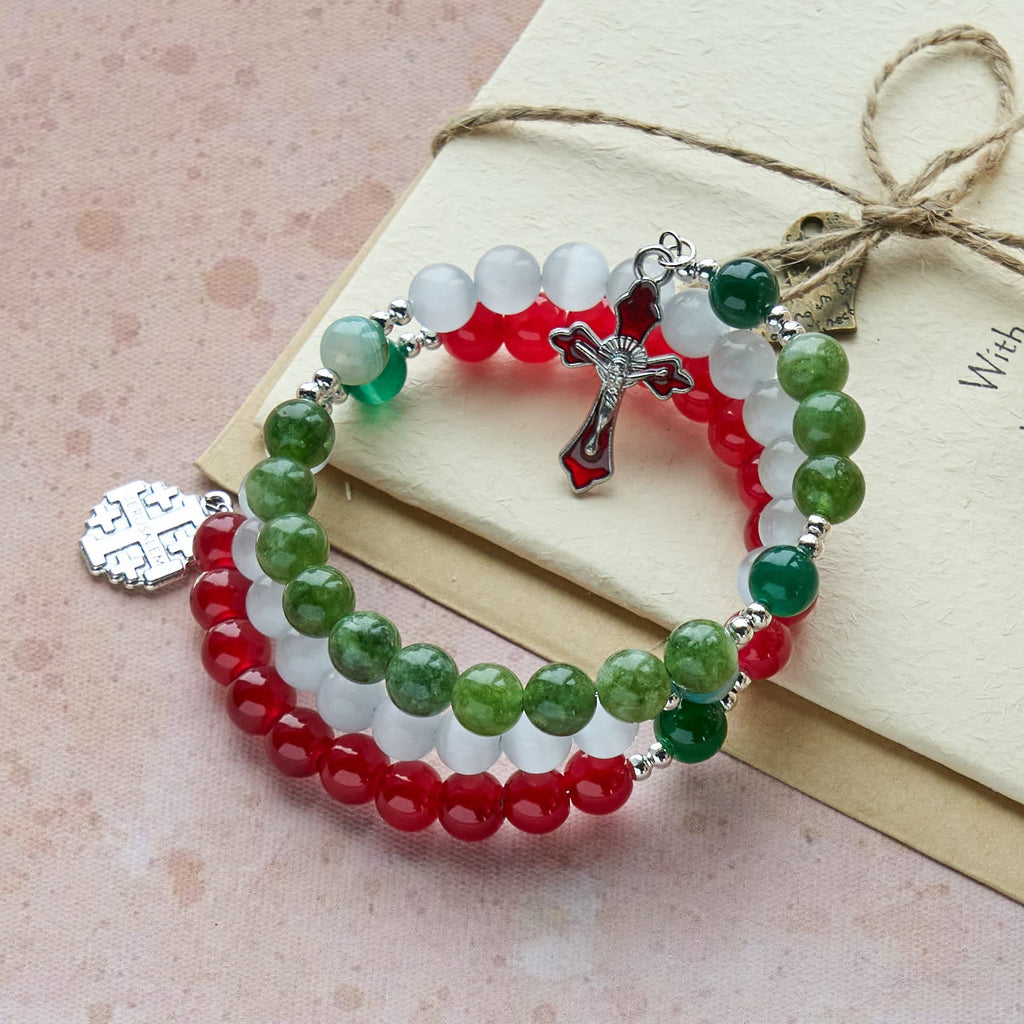 Pulsera Rosario de Ágata Jade de Navidad: Fe y Devoción Festiva