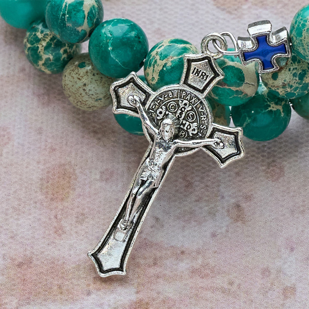 Pulsera Rosario de Piedra Shoushan y Piedra de Vetas Verdes: Devoción y Gracia Terrenal
