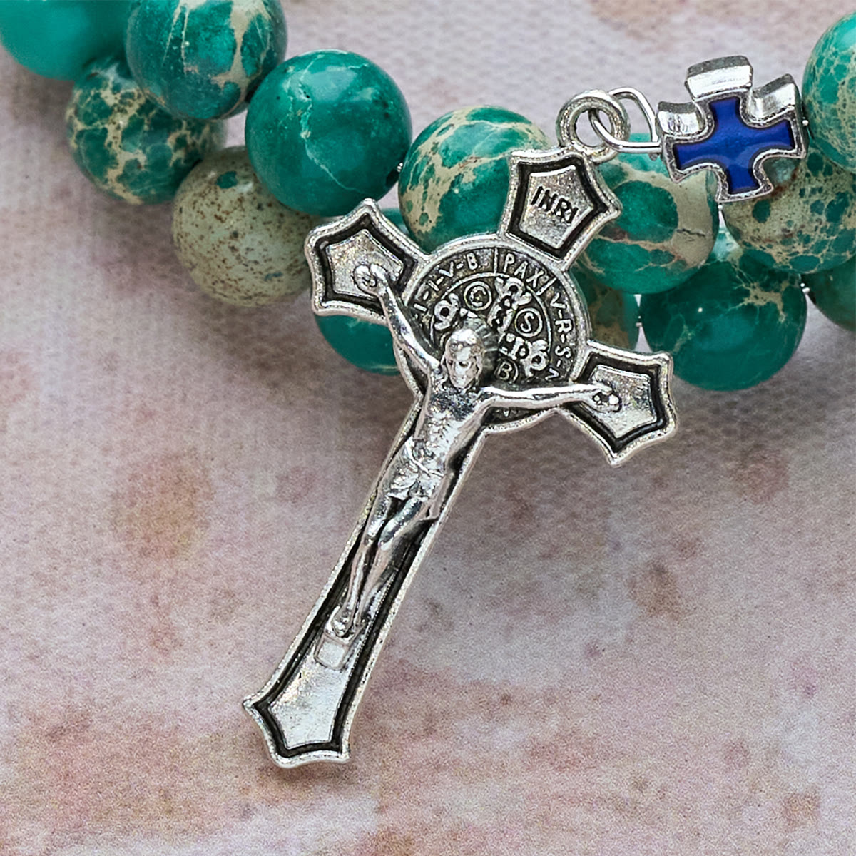 Pulsera Rosario de Piedra Shoushan y Piedra de Vetas Verdes: Devoción y Gracia Terrenal