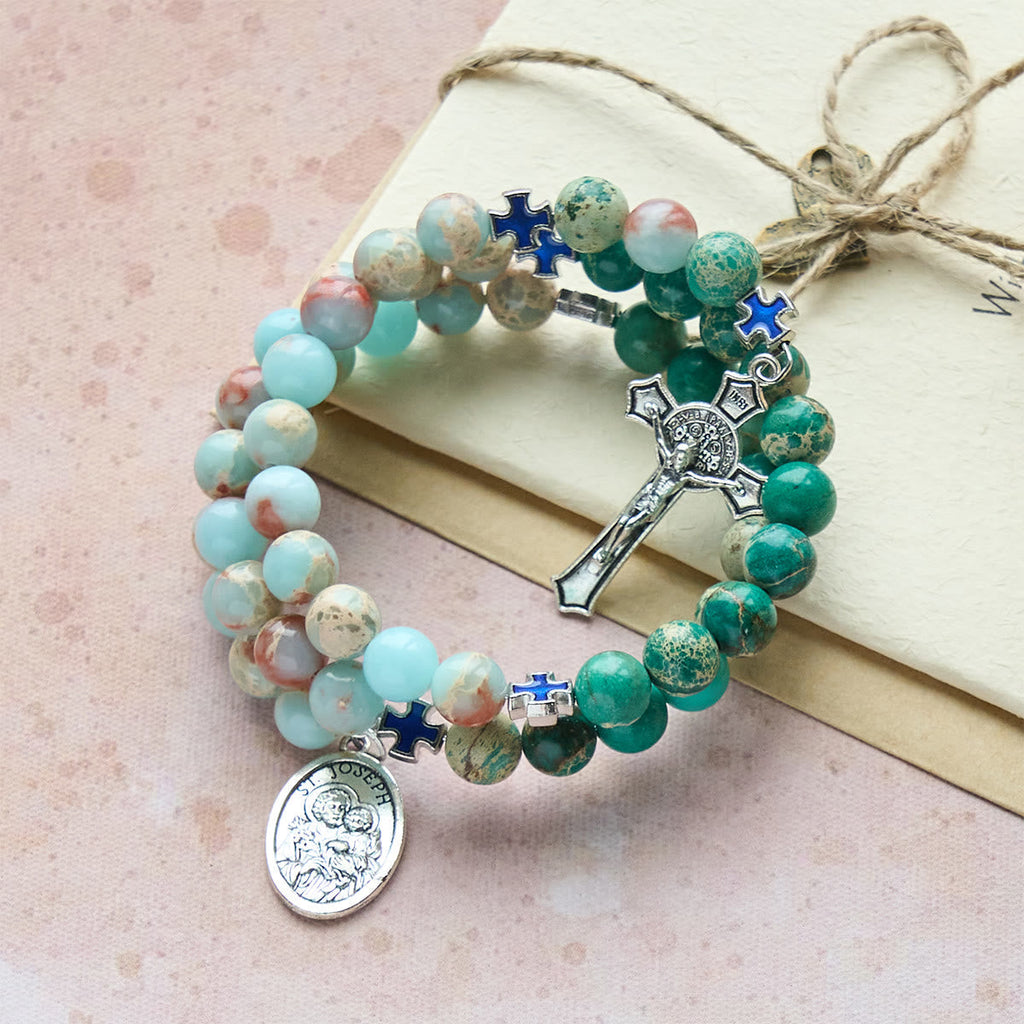 Pulsera Rosario de Piedra Shoushan y Piedra de Vetas Verdes: Devoción y Gracia Terrenal
