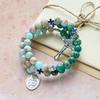 Pulsera Rosario de Piedra Shoushan y Piedra de Vetas Verdes: Devoción y Gracia Terrenal