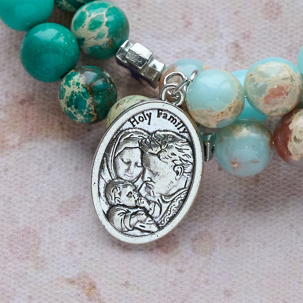 Pulsera Rosario de Piedra Shoushan y Piedra de Vetas Verdes: Devoción y Gracia Terrenal