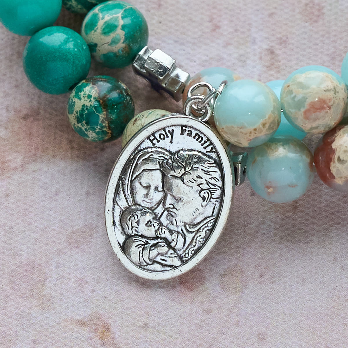 Pulsera Rosario de Piedra Shoushan y Piedra de Vetas Verdes: Devoción y Gracia Terrenal